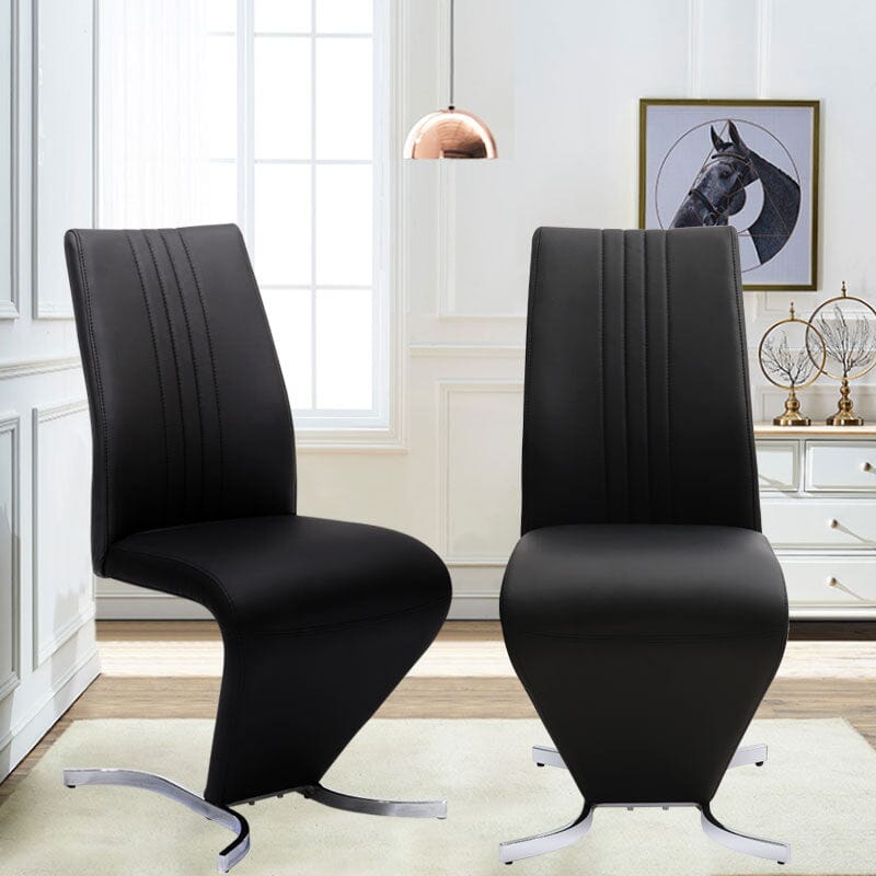 Modern Hourglass PU Dining Chairs – Set of 2 in Black - House Comfort