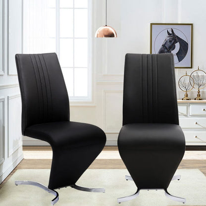 Modern Hourglass PU Dining Chairs – Set of 2 in Black - House Comfort