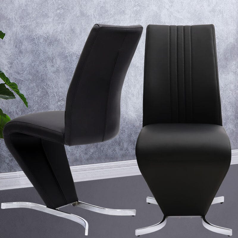 Modern Hourglass PU Dining Chairs – Set of 2 in Black - House Comfort
