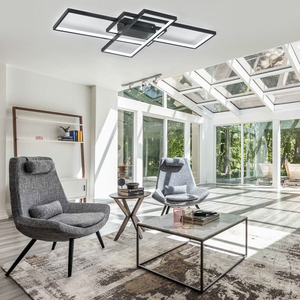 Modern LED Ceiling Light with 3 Black Rectangle Lampshades - House Comfort