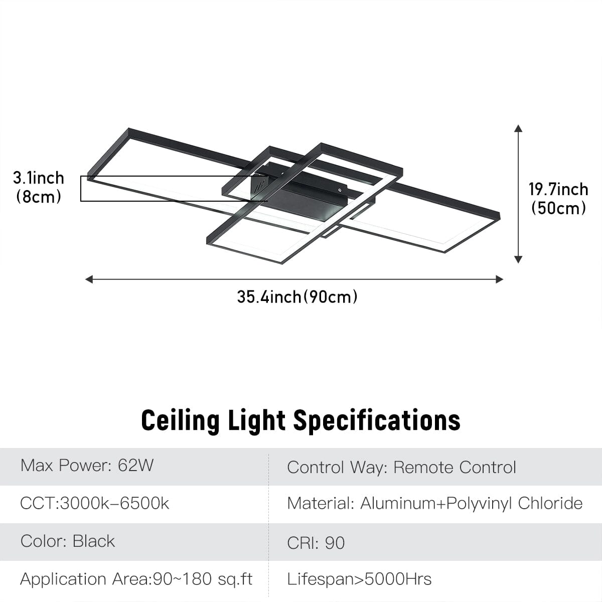 Modern LED Ceiling Light with 3 Black Rectangle Lampshades - House Comfort
