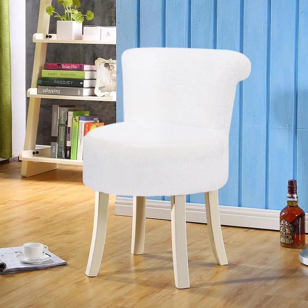 Modern Plush Upholstered Dressing Table Chair with White Legs - House Comfort
