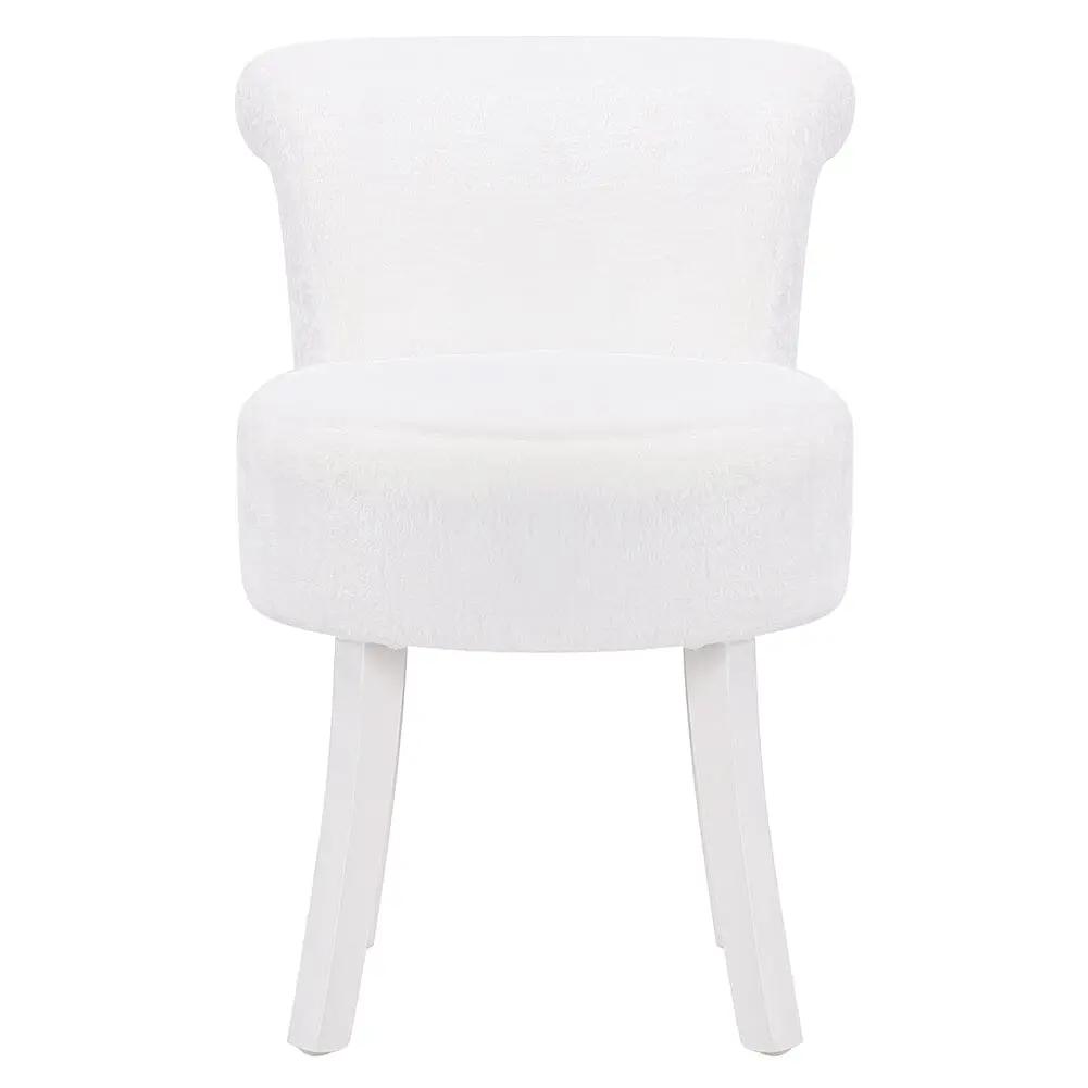 Modern Plush Upholstered Dressing Table Chair with White Legs - House Comfort