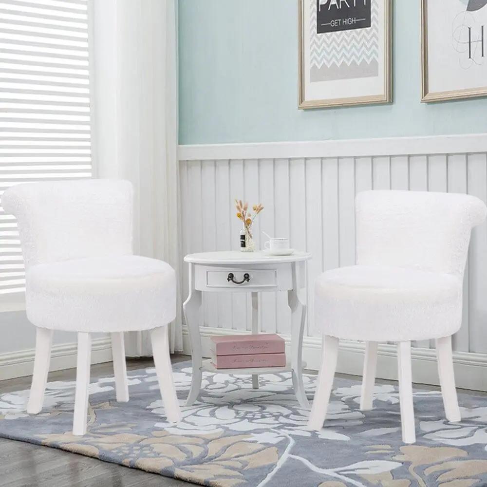 Modern Plush Upholstered Dressing Table Chair with White Legs - House Comfort