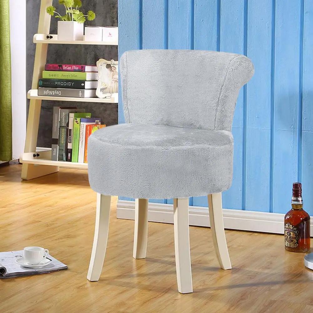 Modern Plush Upholstered Dressing Table Chair with White Legs - House Comfort