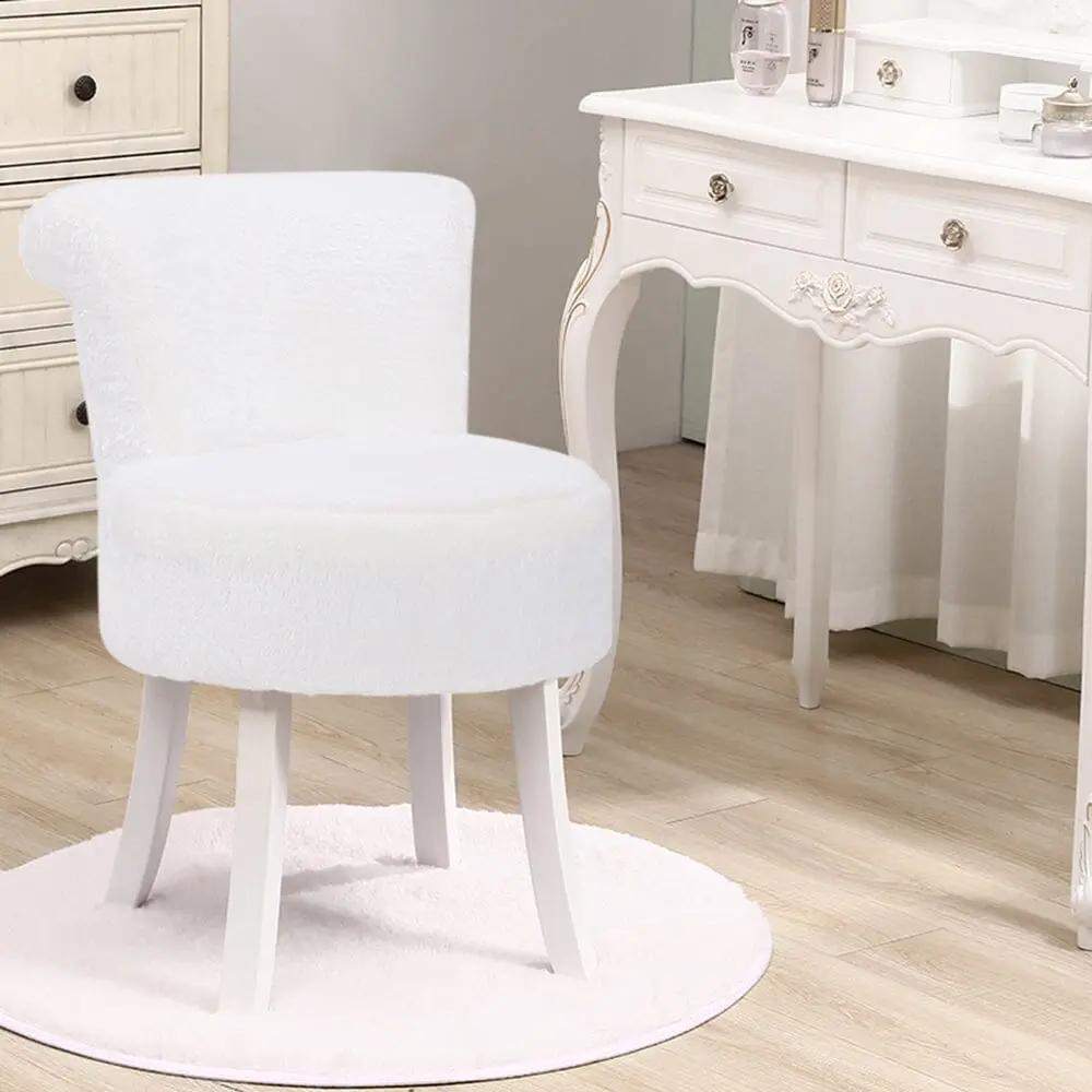 Modern Plush Upholstered Dressing Table Chair with White Legs - House Comfort