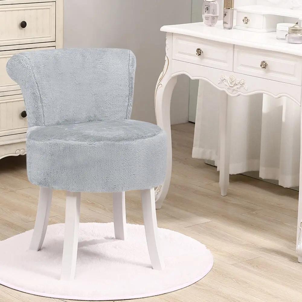 Modern Plush Upholstered Dressing Table Chair with White Legs - House Comfort
