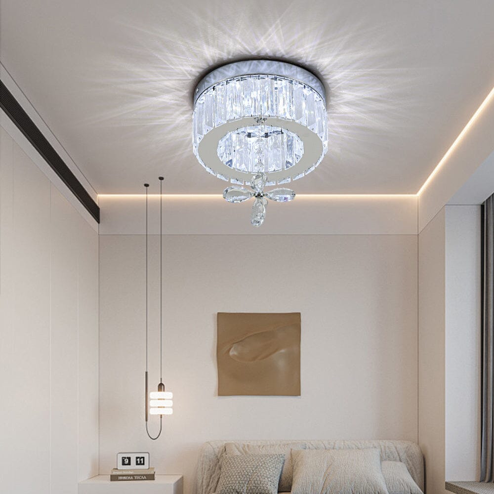Modern Round Crystal Ceiling Light with Crystal Pendant - House Comfort