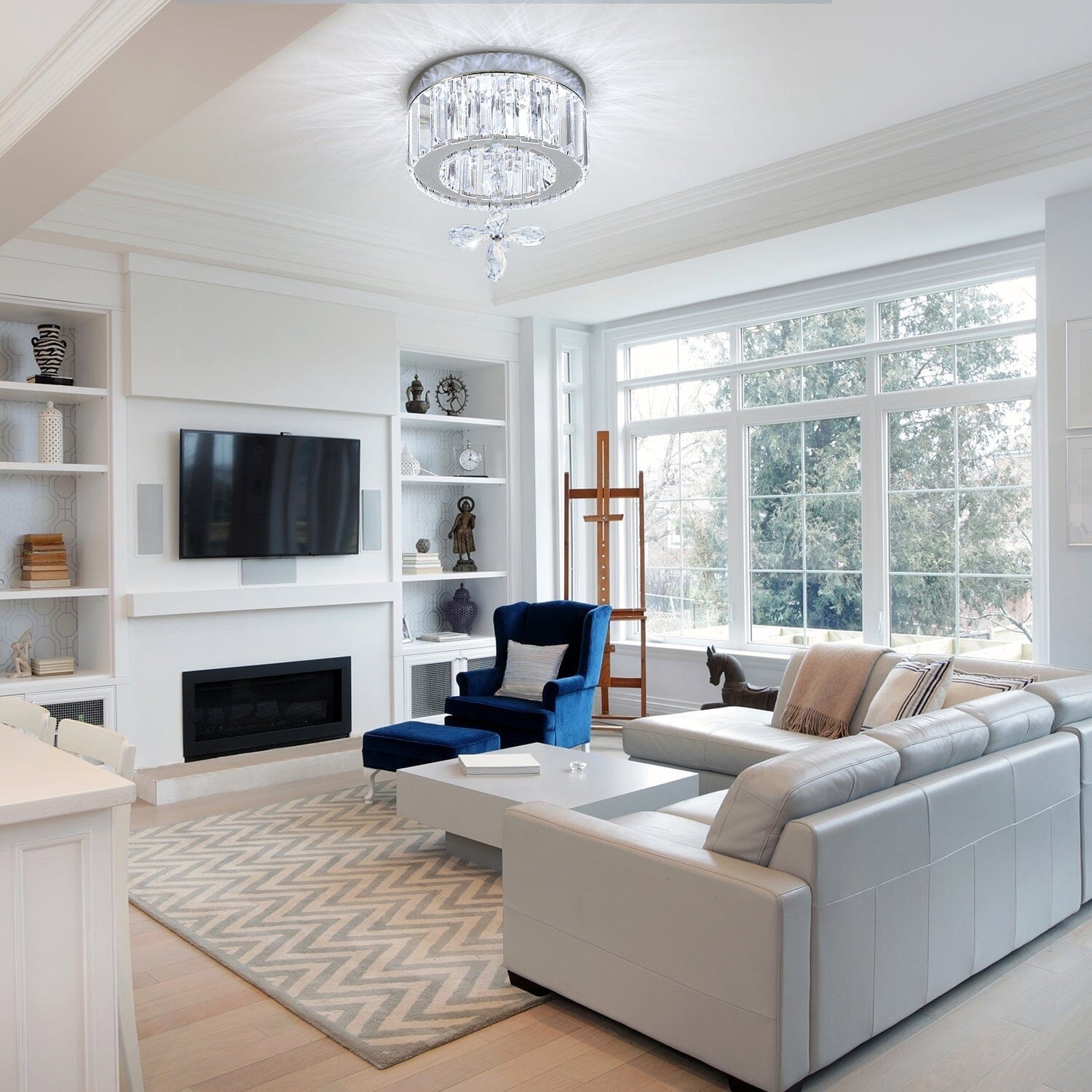 Modern Round Crystal Ceiling Light with Crystal Pendant - House Comfort