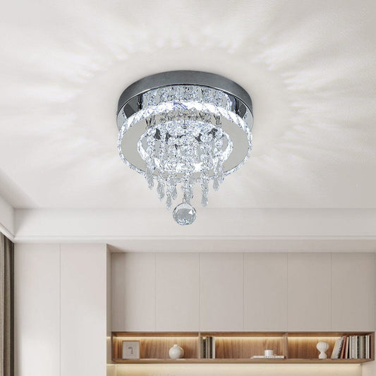 Modern Round Crystal Ceiling Light with Droplets - House Comfort