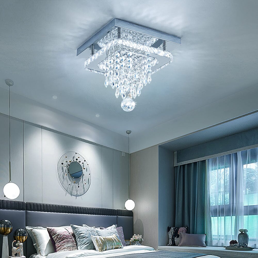 Modern Square Crystal Ceiling Light with Droplets - House Comfort