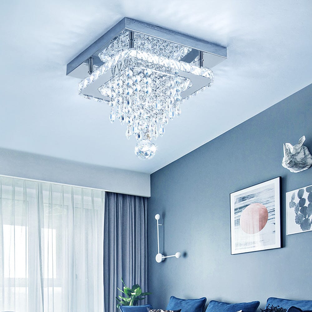 Modern Square Crystal Ceiling Light with Droplets - House Comfort