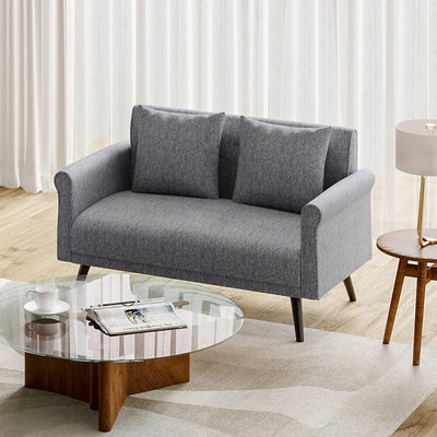 Modern Upholstered Fabric Sofa 2 Seater with 2 Pillows in Grey
