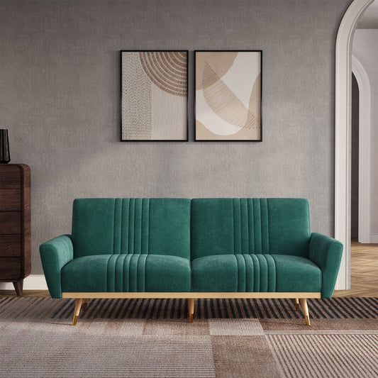 Modern Velvet 3 Seater Sofa Bed Recliner Couch with Wood Legs - House Comfort