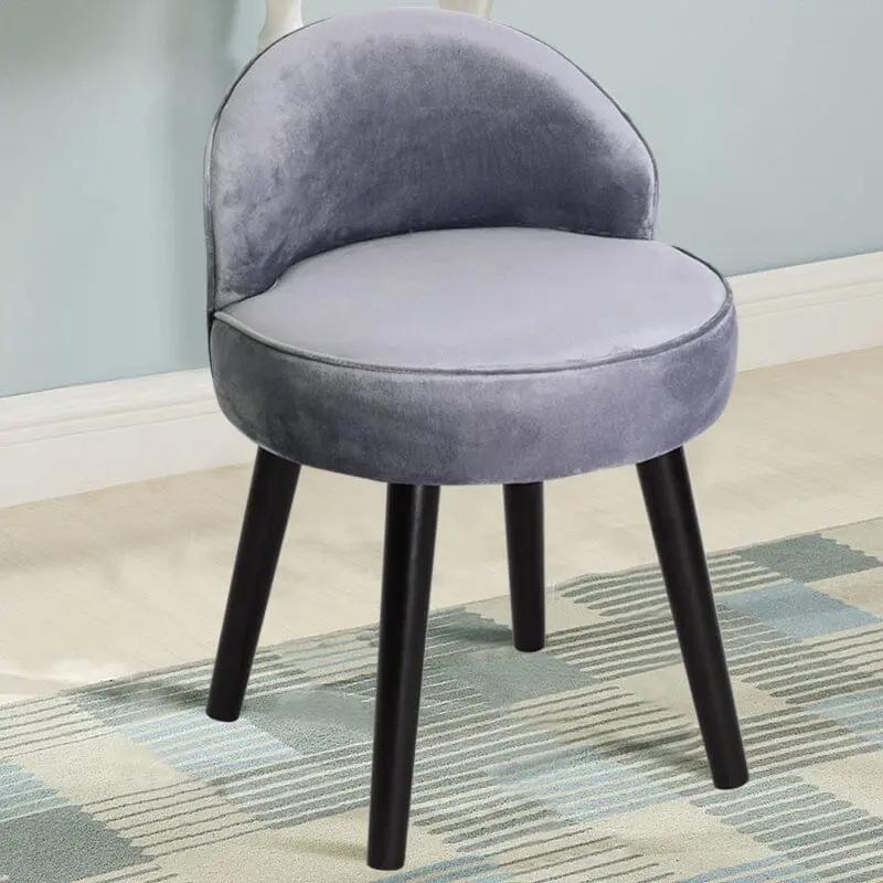 Modern Velvet Dressing Table Stool with Solid Wood Legs - House Comfort