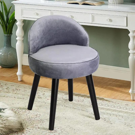 Modern Velvet Dressing Table Stool with Solid Wood Legs - House Comfort