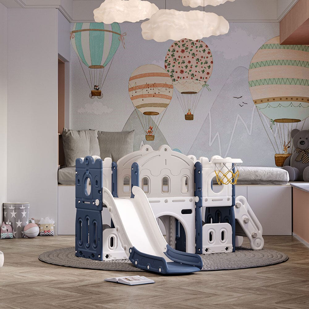 Multi - In - One Kids Playset with Slide Basket Hoop Indoor Toddler Playground - House Comfort