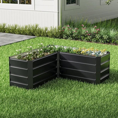 Outdoor Metal L - Shaped Raised Garden Bed - House Comfort