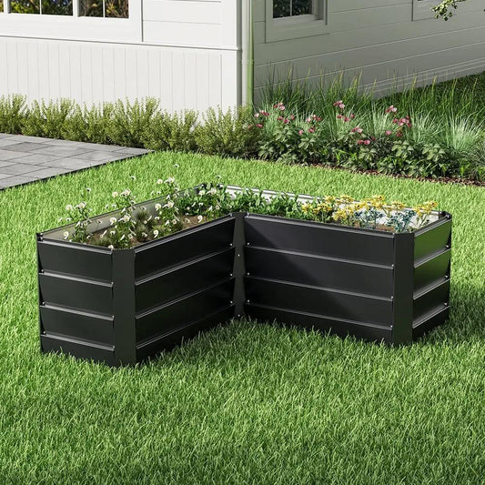 Outdoor Metal L - Shaped Raised Garden Bed - House Comfort