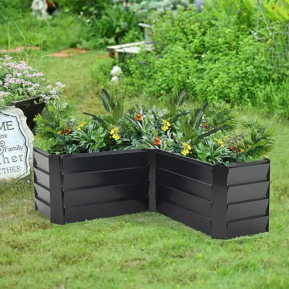 Outdoor Metal L - Shaped Raised Garden Bed - House Comfort