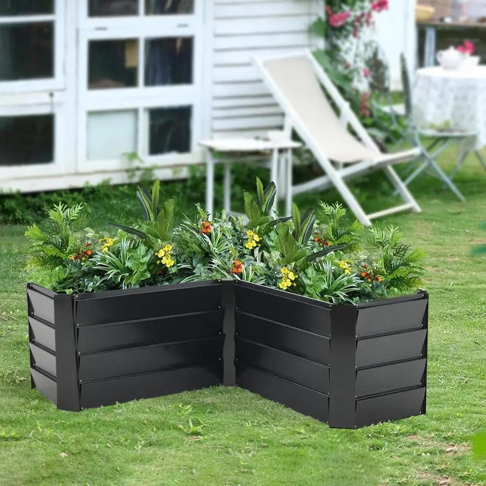 Outdoor Metal L - Shaped Raised Garden Bed - House Comfort