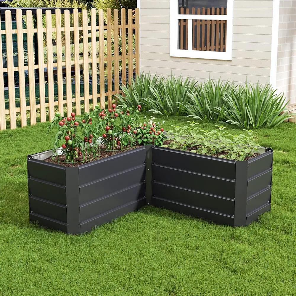Outdoor Metal L - Shaped Raised Garden Bed - House Comfort