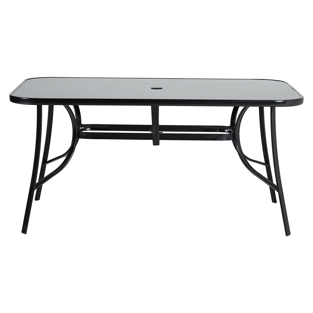 Outdoor Rectangular Dining Table with Umbrella Hole, Garden Dining Table - House Comfort