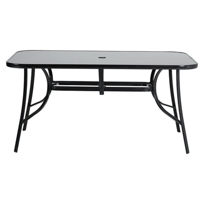 Outdoor Rectangular Dining Table with Umbrella Hole, Garden Dining Table - House Comfort