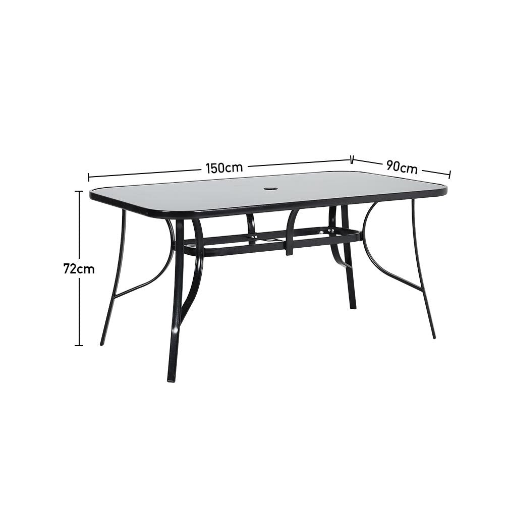 Outdoor Rectangular Dining Table with Umbrella Hole, Garden Dining Table - House Comfort