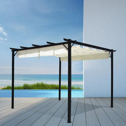 Outdoor Retractable Steel Pergola with Canopy - House Comfort