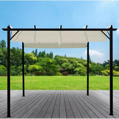 Outdoor Retractable Steel Pergola with Canopy - House Comfort