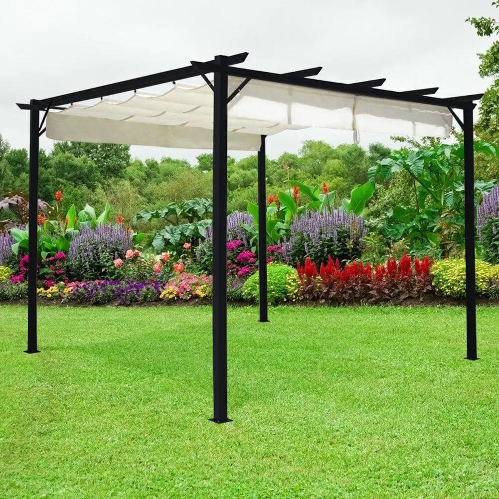 Outdoor Retractable Steel Pergola with Canopy - House Comfort