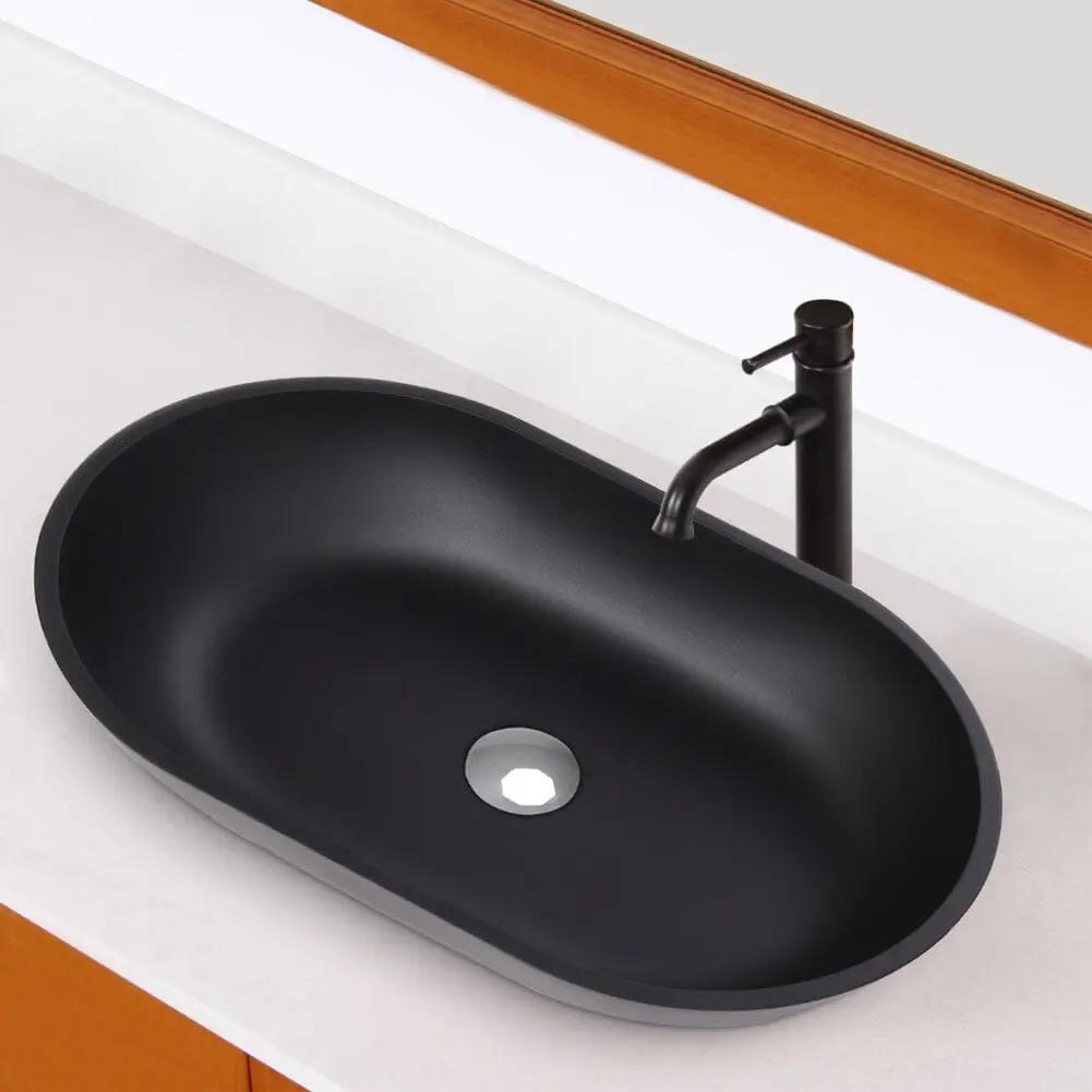 Oval Black Ceramic Vessel Bathroom Sink Drain Set - House Comfort