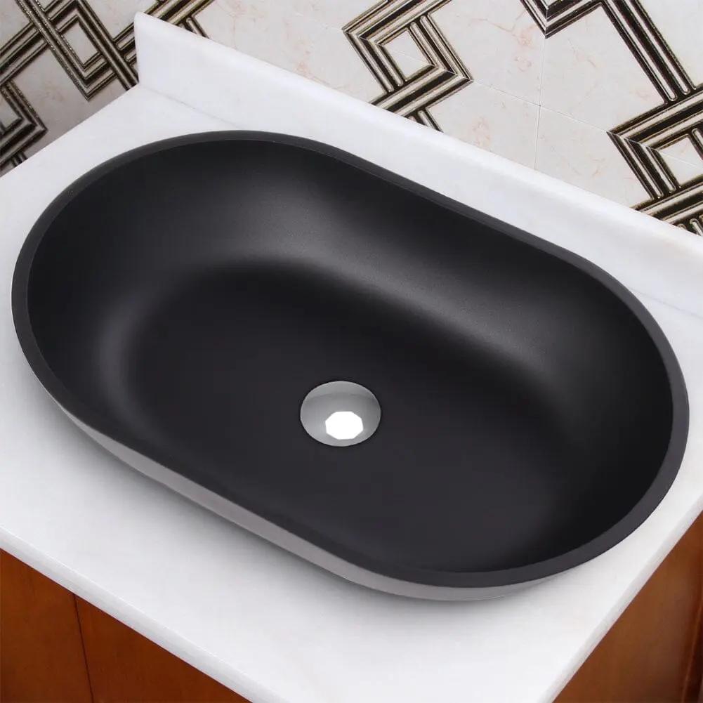 Oval Black Ceramic Vessel Bathroom Sink Drain Set - House Comfort