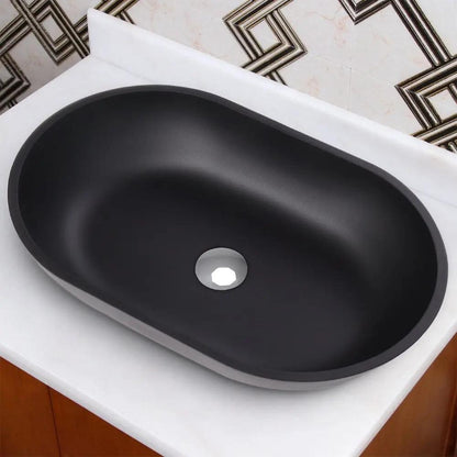 Oval Black Ceramic Vessel Bathroom Sink Drain Set - House Comfort