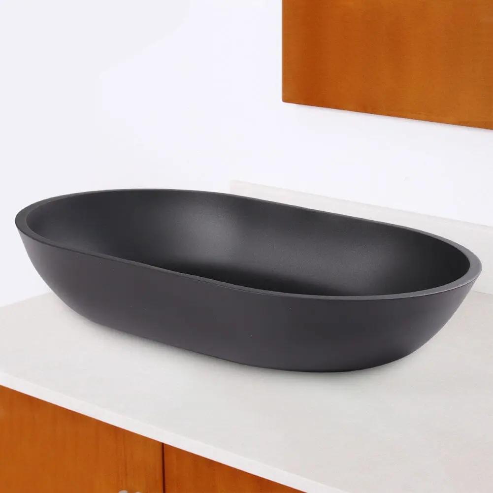 Oval Black Ceramic Vessel Bathroom Sink Drain Set - House Comfort