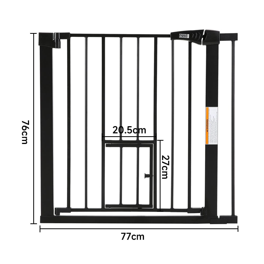 Pet Safety Gate Stair Pressure Fit with Lockable Cat Flap - House Comfort