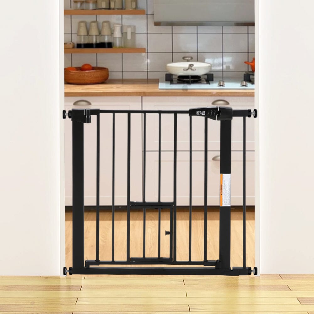 Pet Safety Gate Stair Pressure Fit with Lockable Cat Flap - House Comfort