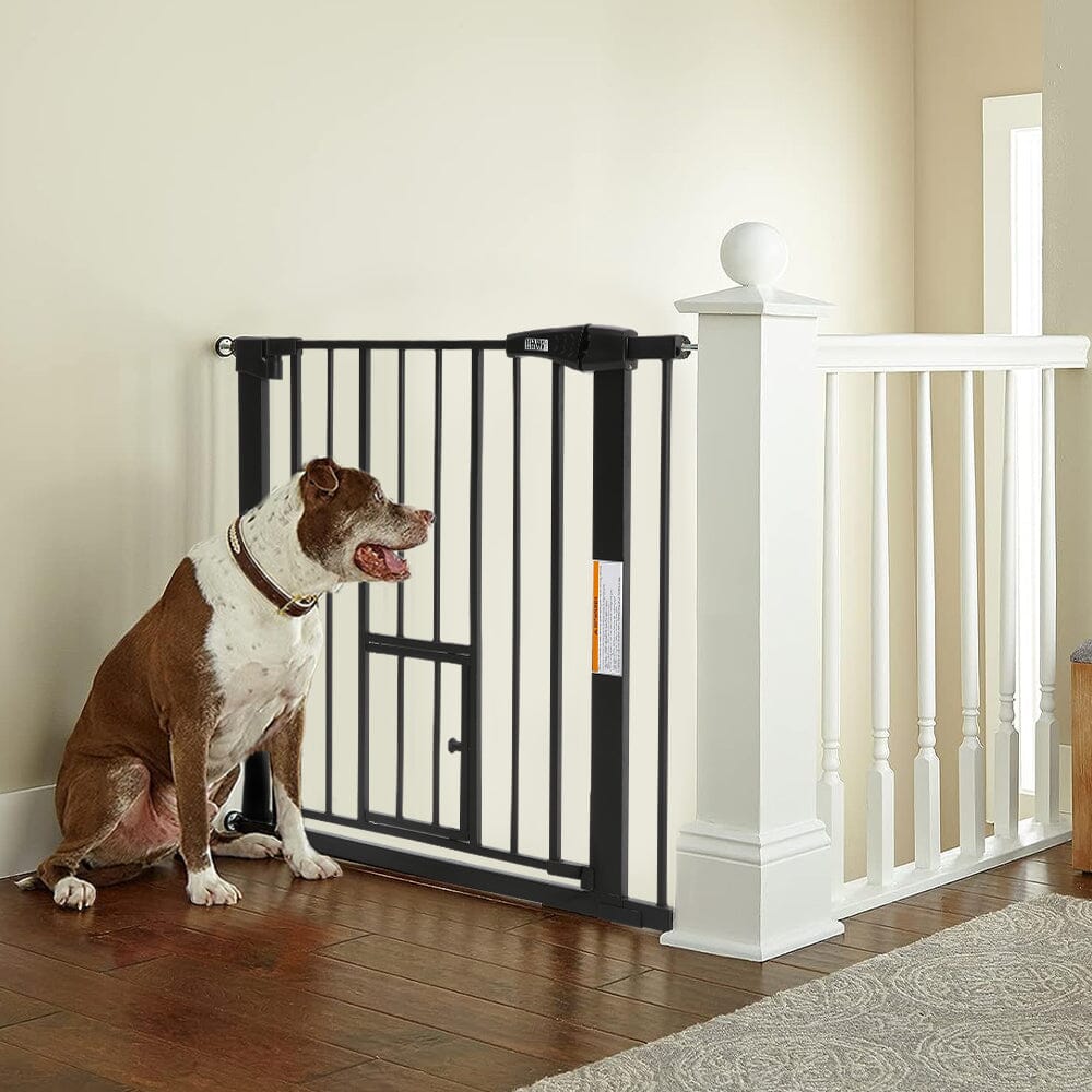 Pet Safety Gate Stair Pressure Fit with Lockable Cat Flap - House Comfort