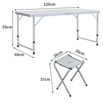 Portable Aluminium Folding Picnic Table with 4 Stools - House Comfort