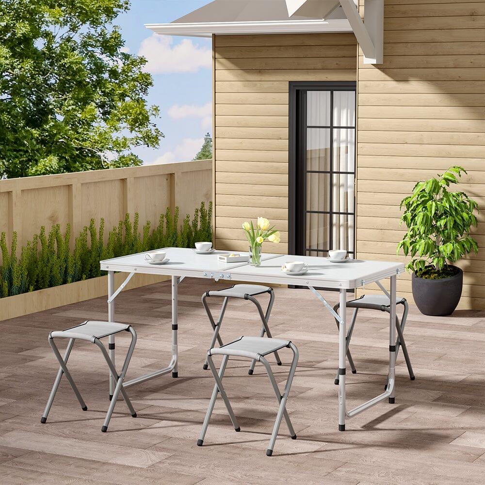 Portable Aluminium Folding Picnic Table with 4 Stools - House Comfort