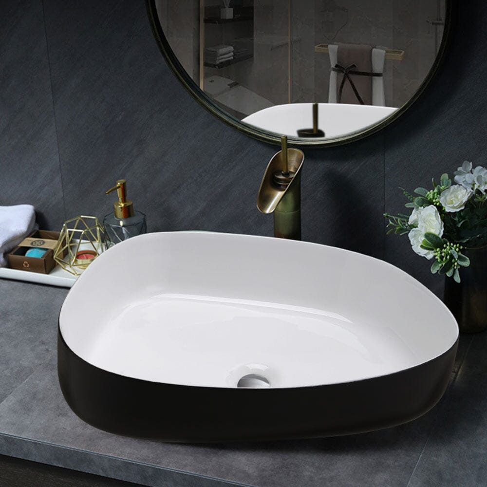 Premium Ceramic Sink with Stainless Steel Pop - upand Mounting Ring - House Comfort