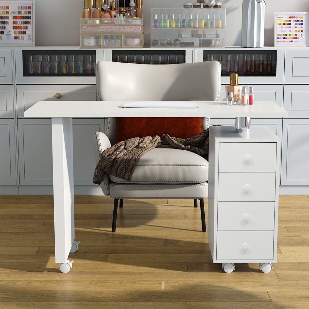 Professional Manicure Table Beauty Salon Nail Station with on Wheels 4 Drawers - House Comfort