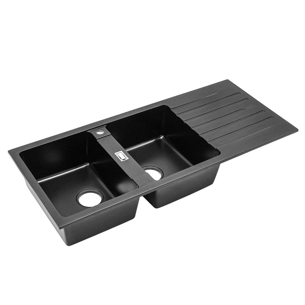 Quartz Undermount Double Bowl Kitchen Sink with Drainboard - House Comfort