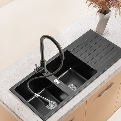 Quartz Undermount Double Bowl Kitchen Sink with Drainboard - House Comfort