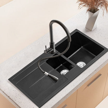 Quartz Undermount Double Bowl Kitchen Sink with Drainboard - House Comfort
