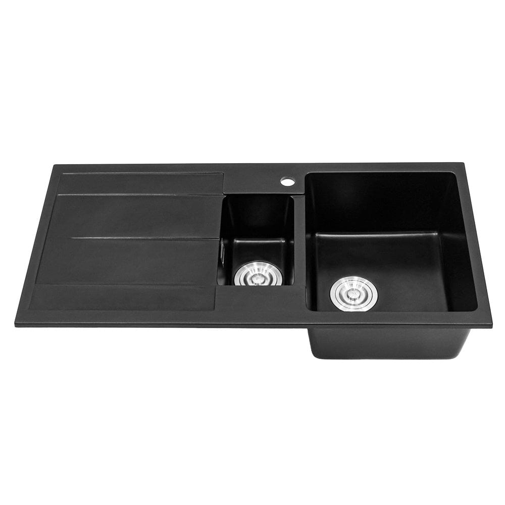 Quartz Undermount Double Bowl Kitchen Sink with Drainboard - House Comfort