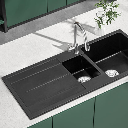 Quartz Undermount Double Bowl Kitchen Sink with Drainboard - House Comfort
