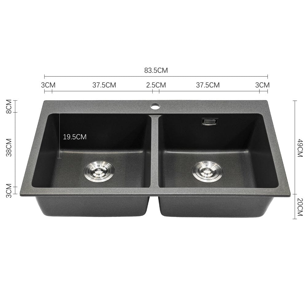 Quartz Undermount Kitchen Sink Double Bowl Black - House Comfort