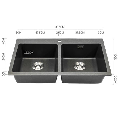 Quartz Undermount Kitchen Sink Double Bowl Black - House Comfort